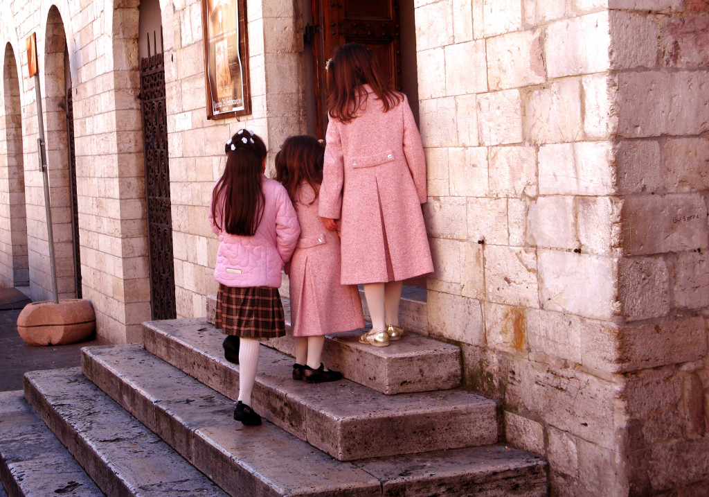Girls in pink coats