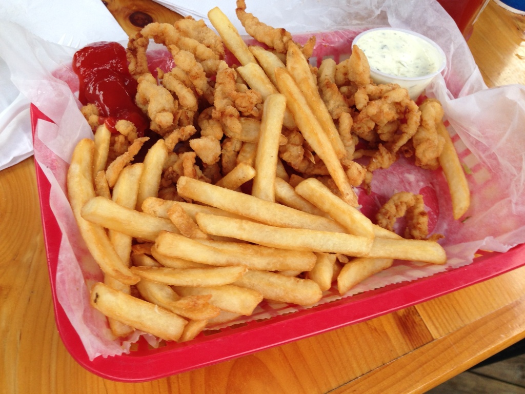 fried seafood and french fries