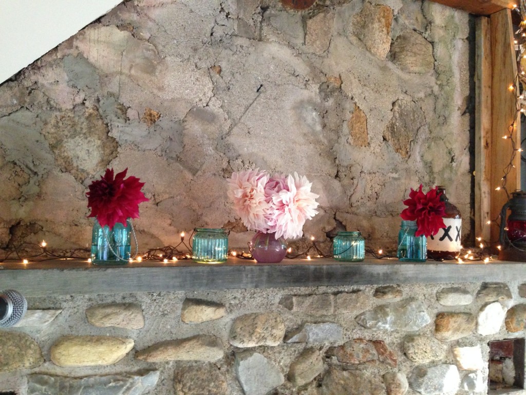 stone mantel with flowers