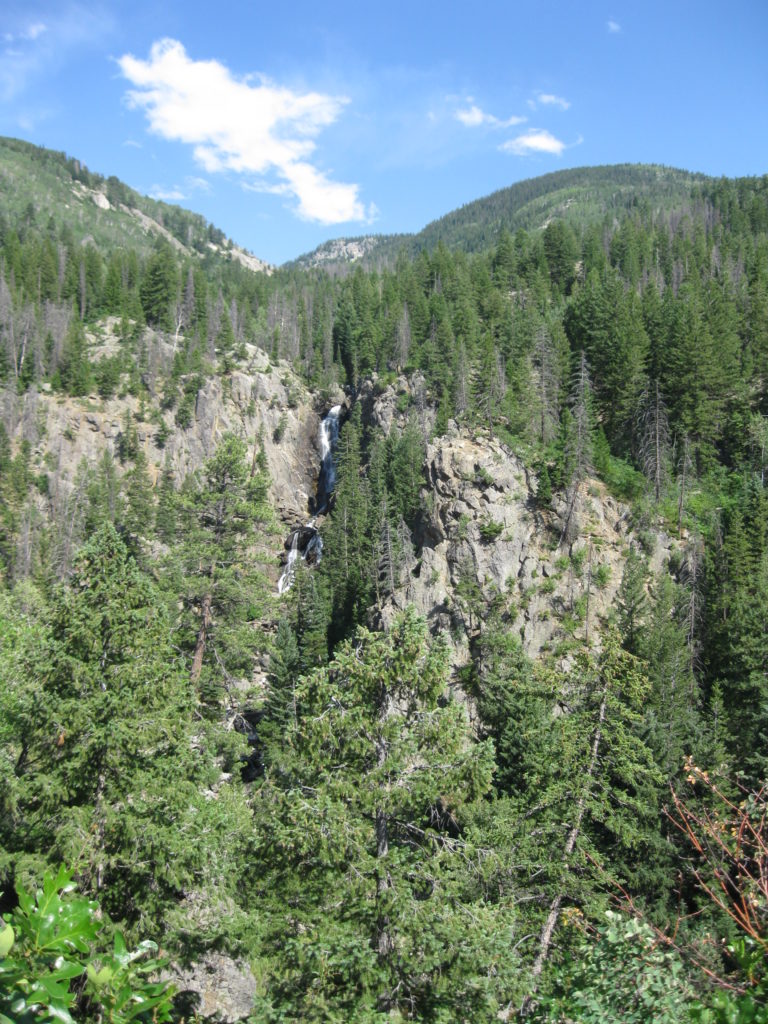 mountain with waterfall