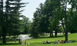 campus lawn with students