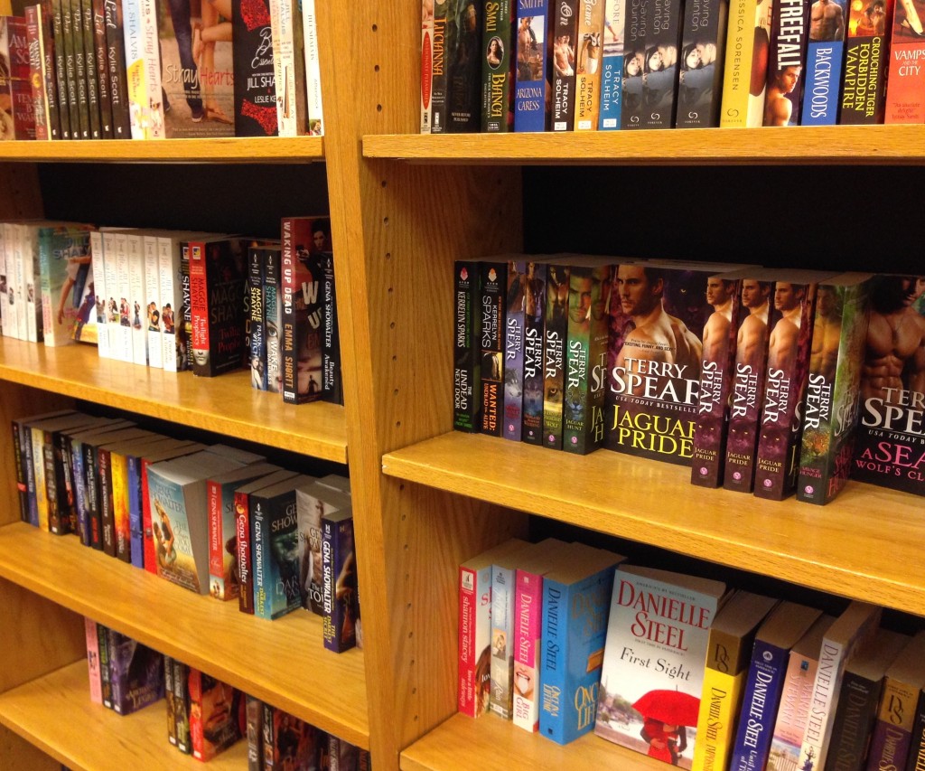 shelves of romance novels